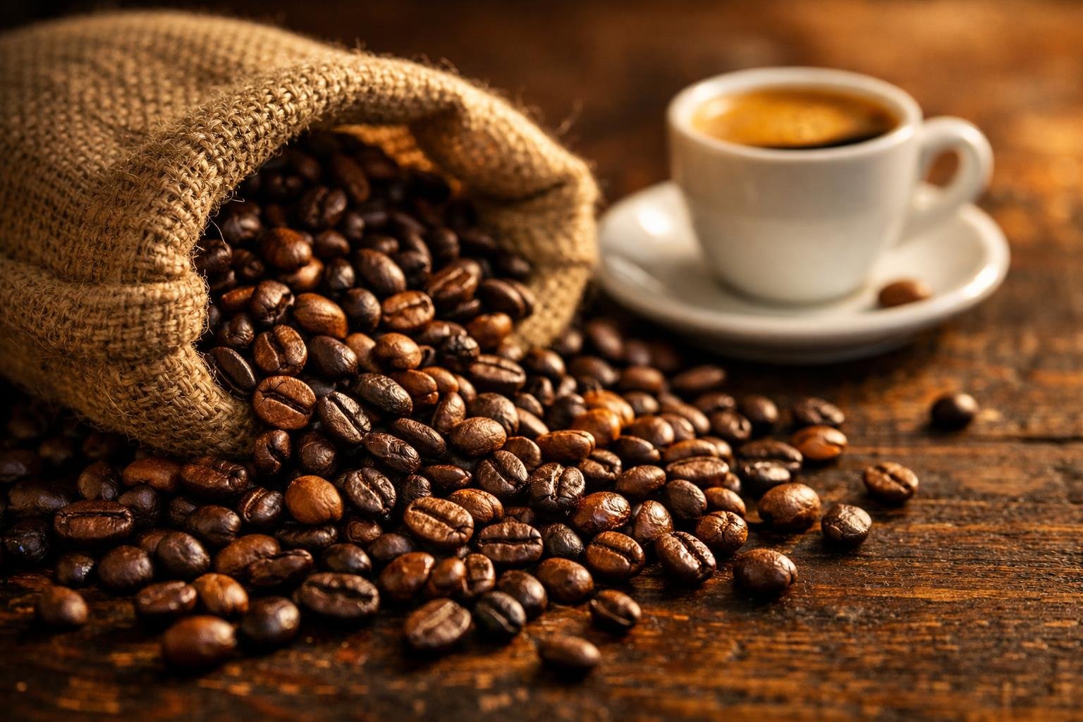 Best coffee beans for espresso displayed on wooden surface with espresso cup