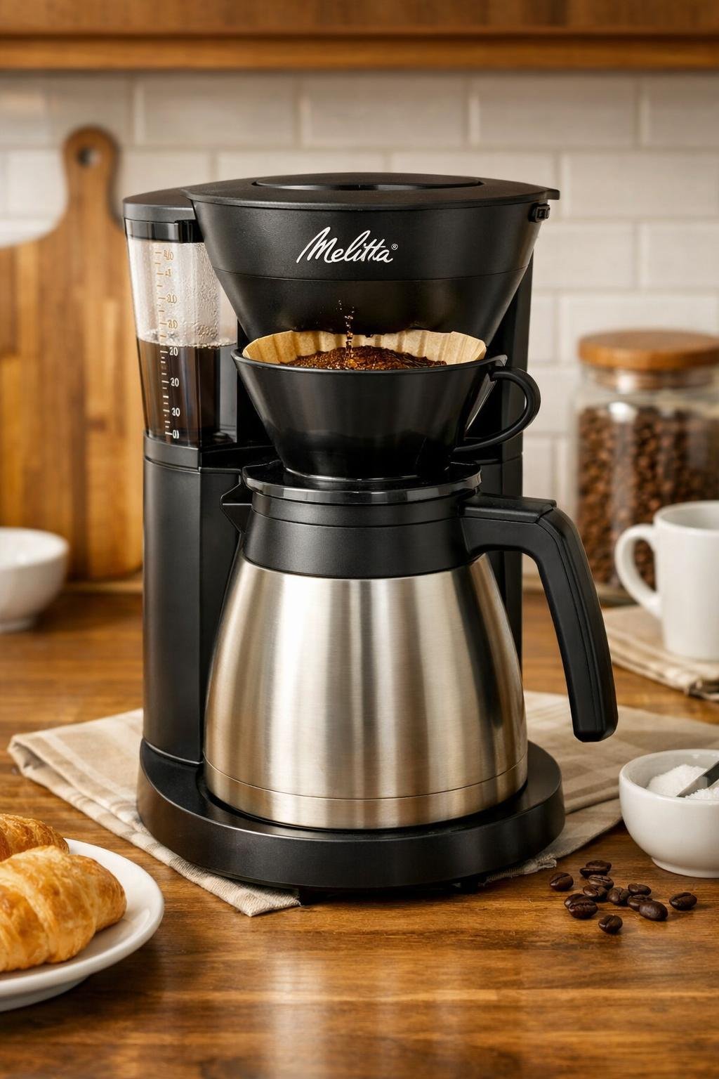 Melitta pour over coffee maker with stainless steel thermal carafe