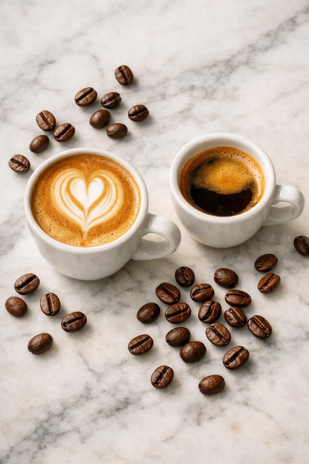 Two espresso cups with latte art made using the best espresso beans for home baristas