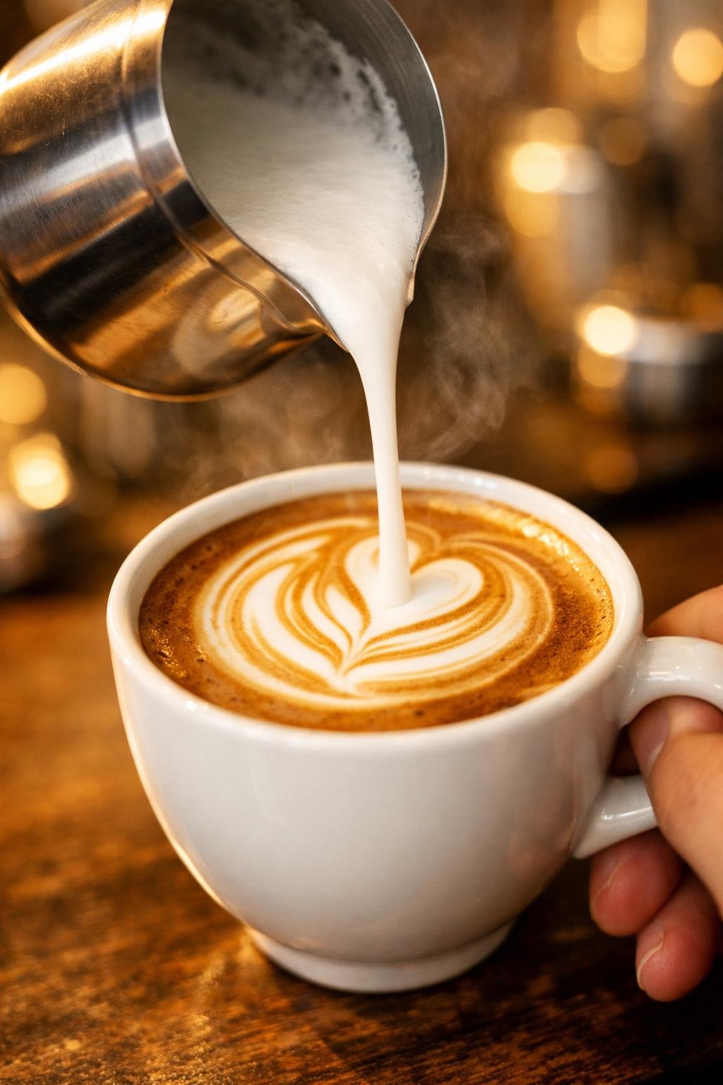 Frothed milk being poured for a latte using one of the best milk frothers for home baristas
